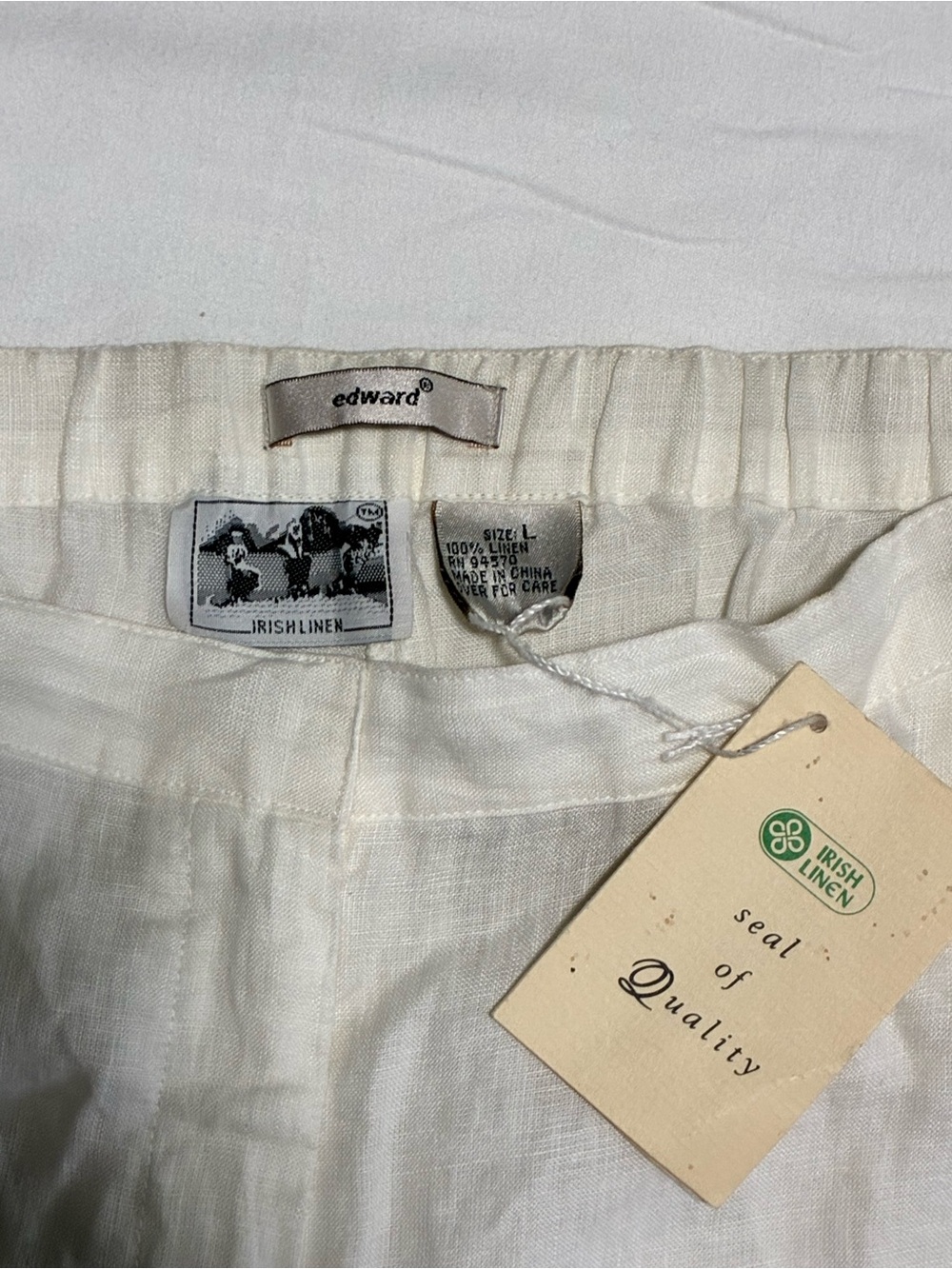 Irish Linen L NWT VTG Embroidered Straight Leg Linen Pants in White Lightweight - Picture 7 of 15